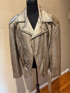 Women's Metallic Bronze Leather Biker Jacket